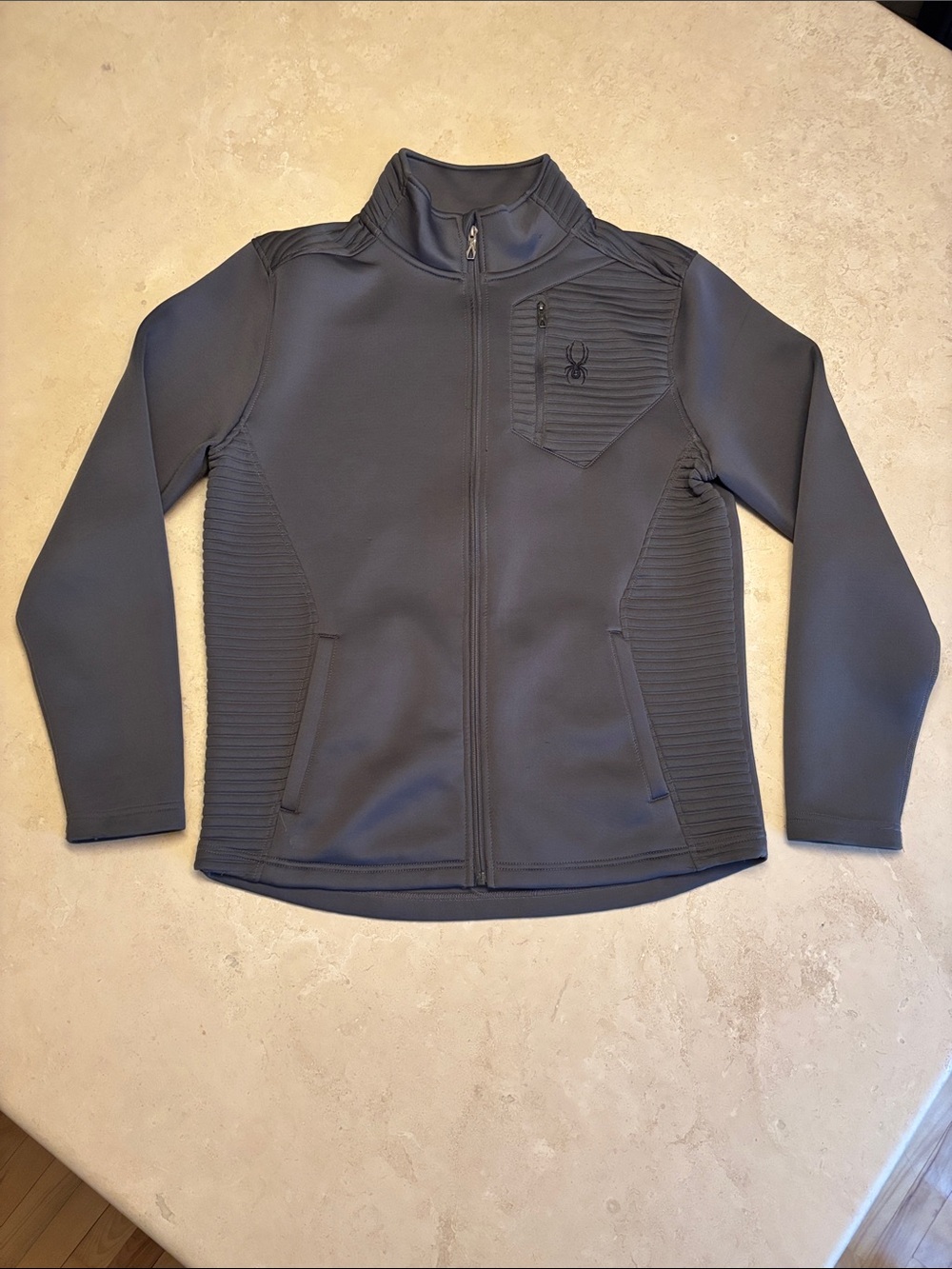 Spyder Performance Jacket in Charcoal Gray with Black Trim. Size L